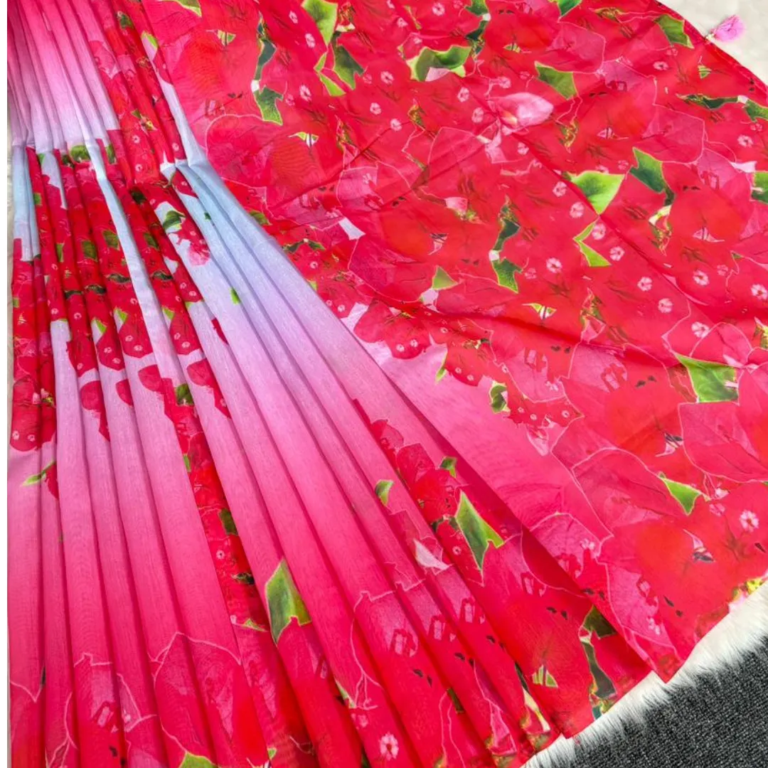 Chanderi Silk Digital Printed Saree With Blouse Piece