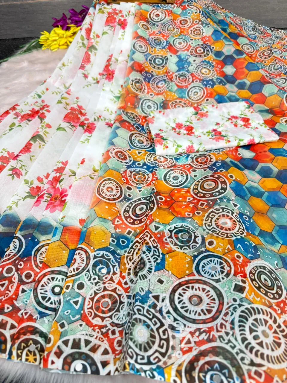 Chanderi Silk Digital Printed Saree With Blouse Piece