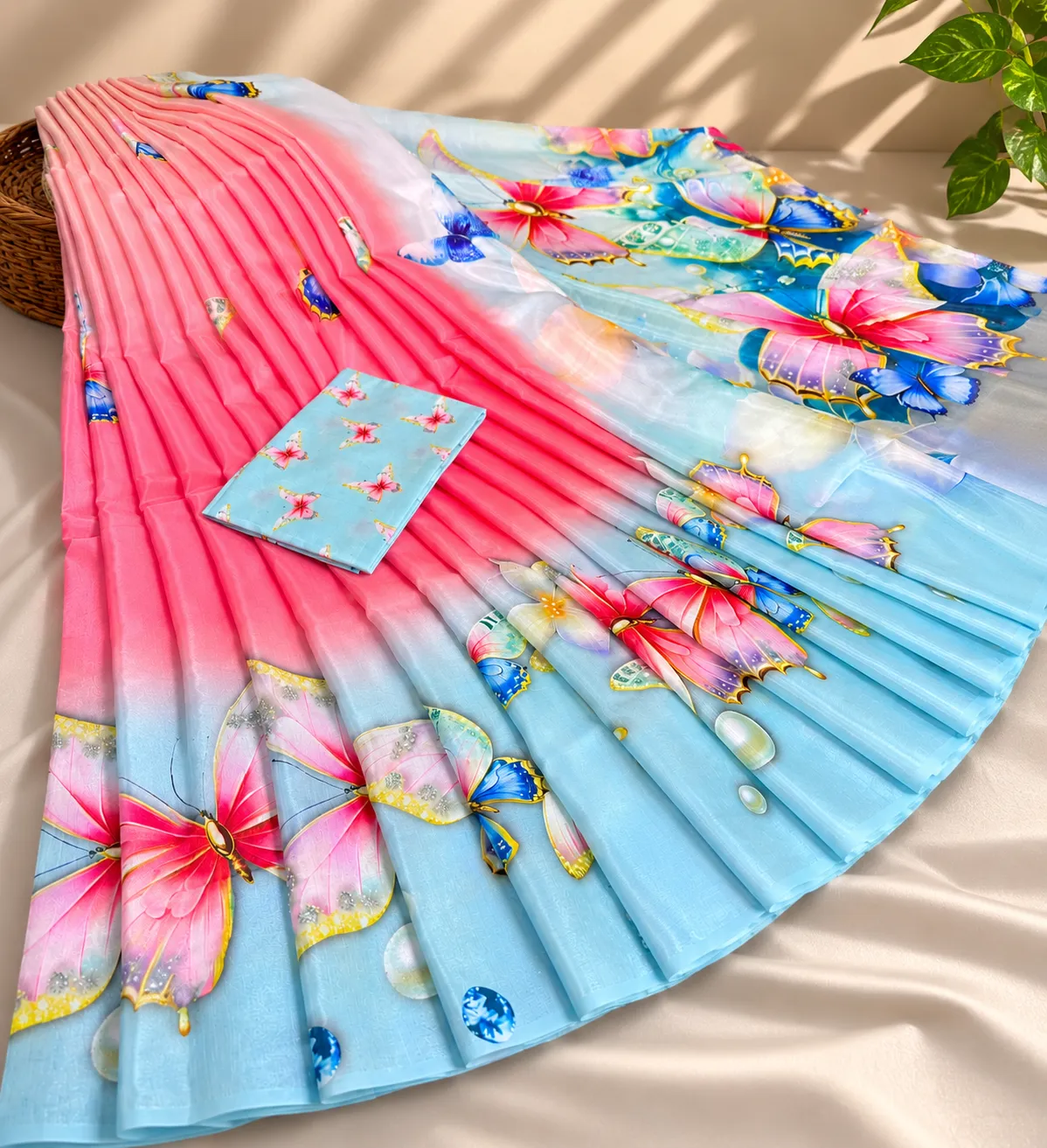 Soft Glossy Silk Digital Print Saree With Unstitched Blouse Piece