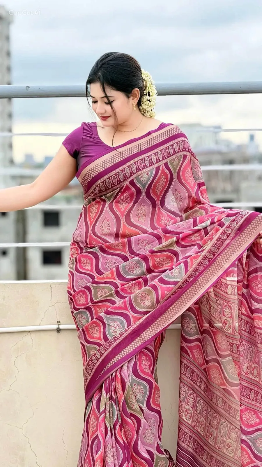 Katan Par Chanderi Silk Digital Printed Saree With Blouse Piece